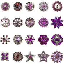 20Pcs Alloy Rhinestone Snap Button Jewelry Buttons Mixed Shapes Tanzanite 19~32x19~32x8~14mm