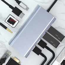 11-i-1 USB-C dockingstation med 4K HDMI, VGA, 4 USB 3.0-porte, 100W PD, Ethernet og TF-kortlæser