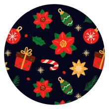 Festive Red and Green Round Tablecloth, 52 Inch Elasticized Edge for Easy Fit on Holiday Table Settings and Buffets
