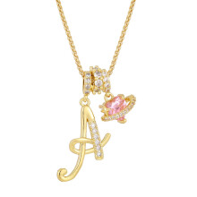 Goldene Halskette mit Anhänger in Form eines Anfangsbuchstabens für Damen, Schlangenkette