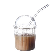 Milchshake-Becher aus Borosilikatglas, 15 oz, mit gewölbtem Deckel und