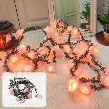 Romantic LED Rose Vine String Lights – Battery Operated, Pink Heart Fairy Lights for Valentine’s, Bedroom, Party, Wedding (3m/20pcs), compatible