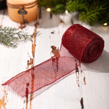 Julbandrulle, 6,3 cm x 4,55 m, festlig rosett och presentband för dekoration, fester, pyssel