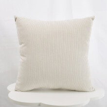Decorative Corduroy Pillow 50x50cm, White Throw Pillow for Sofa/Bed, PP Cotton Filling, Soft Cushion for Living Room