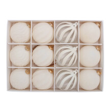 12 Pcs Velvet Christmas Balls Flocked Tree Ornaments Plastic Hanging Decorations 2.4 Inch Beige Foam Velvet Beige