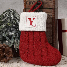 Vánoční punčocha s iniciálou Y, červenobílá, pletená, 18 cm