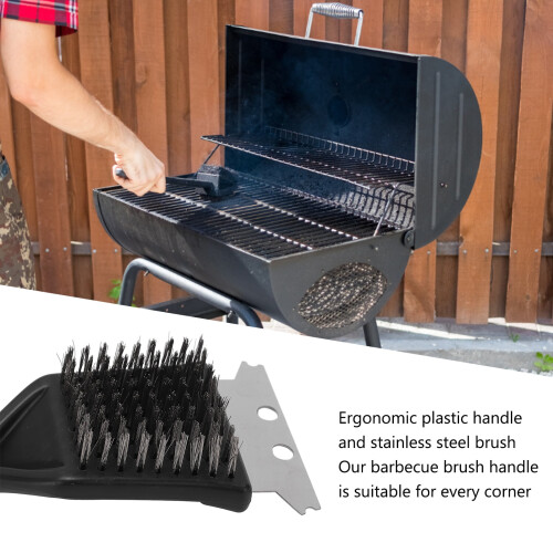 Φορητή βούρτσα BBQ από ανοξείδωτο ατσάλι με ξύστρα και τρύπα κρέμασης – Συμβατή με 1