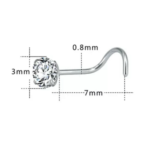 Punk Zircon Nose Stud Surgical Steel 6mm 2