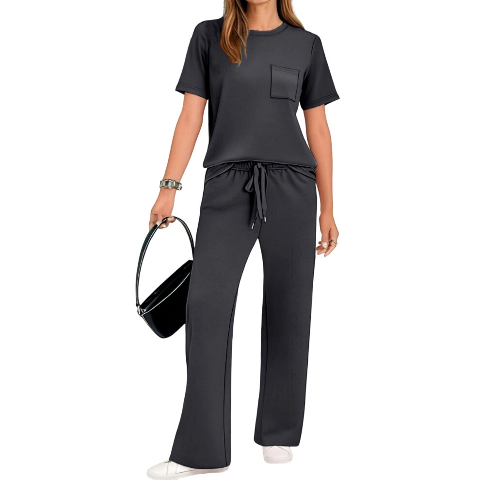 2 Piece Sets for Women Travel Vacation Outfits-Dark Grey M