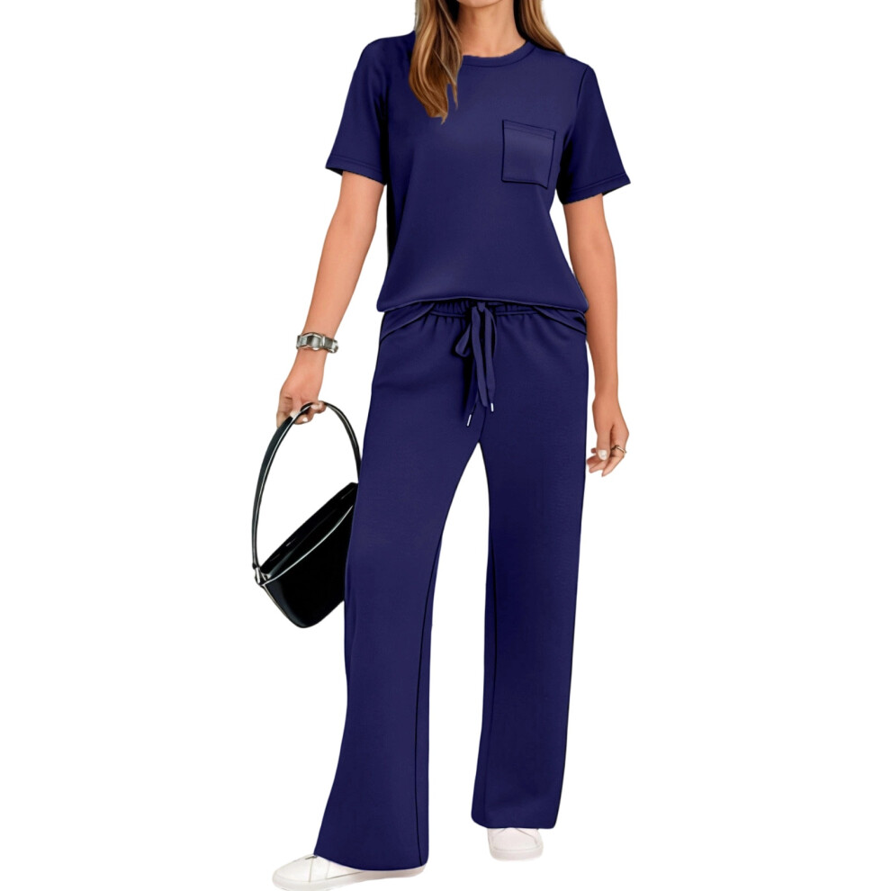 2 Piece Sets for Women Travel Vacation Outfits-Navy Blue XL