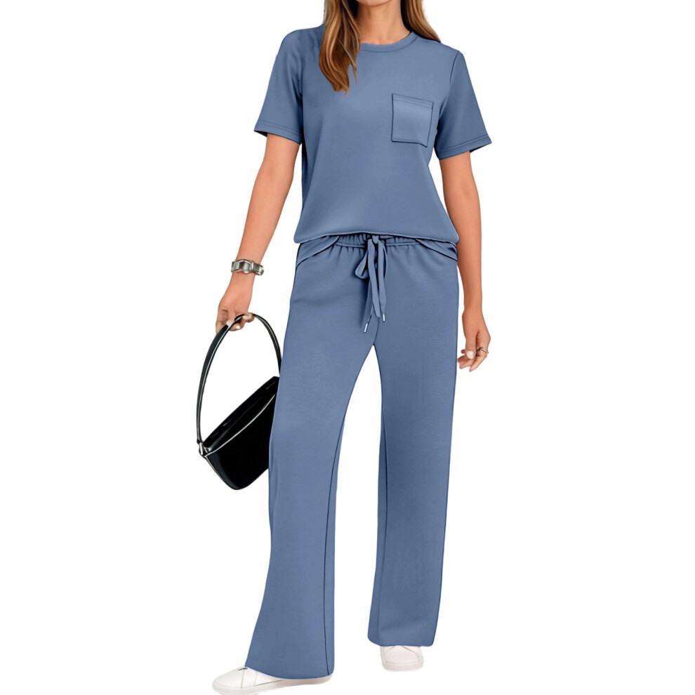 2 Piece Sets for Women Travel Vacation Outfits Short-Blue L
