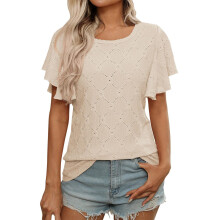 Womens Summer Fashion Palace Lock Ruffle Sleeve T-Shirts-杏色 XL