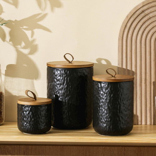 Ceramic Airtight Storage Canister Matte Black 1300ml 2