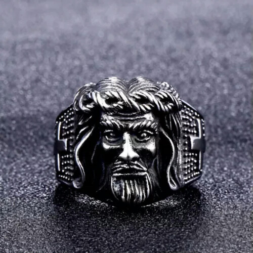 Δαχτυλίδι Jesus Cross από ανοξείδωτο ατσάλι για άνδρες, vintage μοτοσικλετιστής 2
