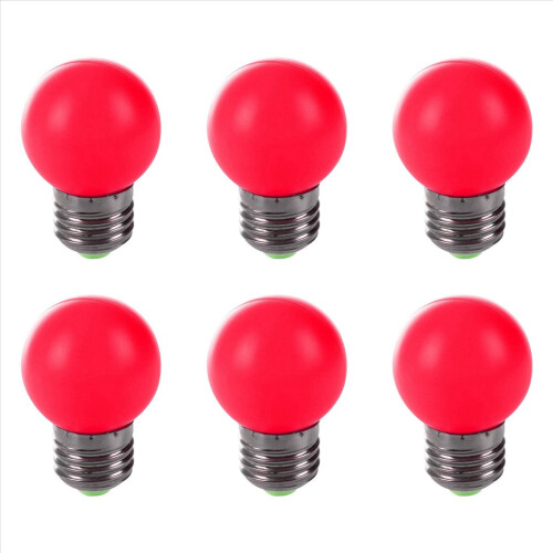 6X E27 LED Light Warm Red Bulb Plastic (0.5W Power, Red)
