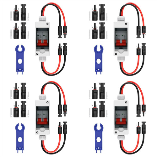 4X Solar Panel Disconnect Switch, 63A DC 1000V Breaker Box PV Switch w