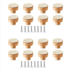 16PCS Boho Rattan Dresser Knobs Wood Drawer Handmade Woven Wicker Pull
