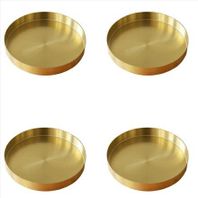 4X Round Gold Tray,Metal Decorative Tray Makeup Organizer for Vanity,B