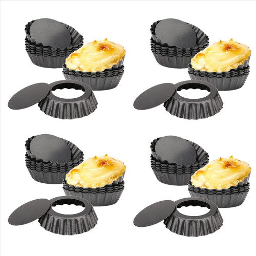 Conjunto de 52 forminhas para mini tortas de ovo, 7,6 cm (3 polegadas), com fundo removível, ideais para cupcakes e bolos.