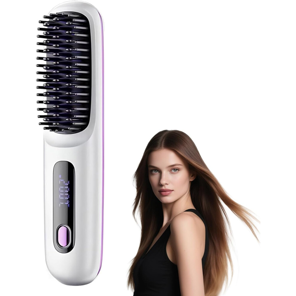 Gogerstar Unisex White (White) Cordless Ceramic Heated Hair Straightening Comb,Usb Rechargeable Heated Hot Comb, Wireless Hair Straightening Brush,3 Heat Settings&Led Screen
