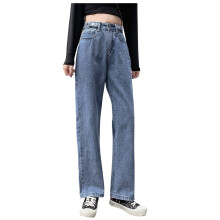 Dunkelblaue High-Waist Straight Jeans für Damen