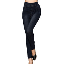 Leggings jeggings Wioihee da donna, vita alta, effetto contenitivo con tasche posteriori, skinny elasticizzati, effetto denim, neri, taglia XL.