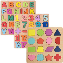 3 PCS Wooden Alphabet Number Shape Puzzles for Toddlers Montessori Kids 3 Years