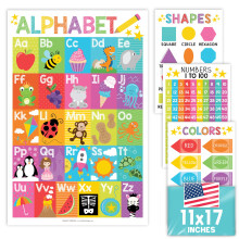 4 PCS ABC Shape 1-100 Number Chart Color Letter Poster Preschool Kindergarten Homeschool