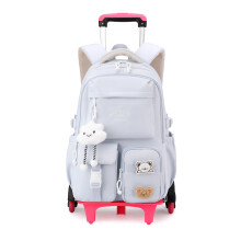 Girls Rolling Backpack with Wheels Wheeled School Bag Bookbag on Wheels Carry-On Light Blue