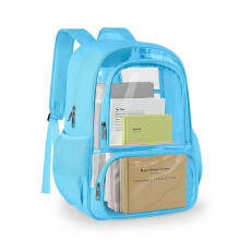 Sac à dos transparent en tissu PVC renforcé, bretelles robustes, bleu voyage
