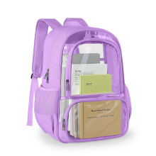 Transparent Backpack Fabric PVC Reinforced Strap Heavy Duty Clear Bag Travel Purple