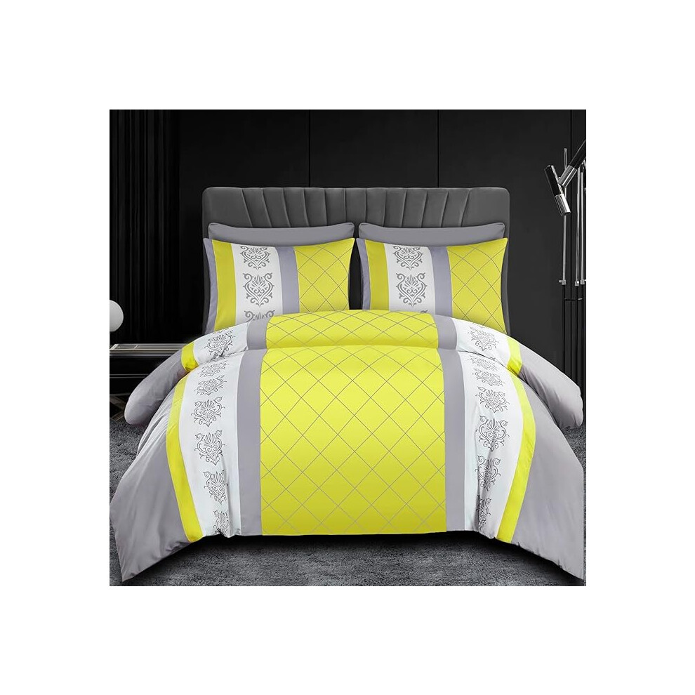 Grace Bedding Unisex Yellow Brushed Duvet Cover Supersoft With Zipper Closure In Double - Image 5