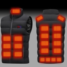 Genopladelig varmevest med batteripakke til mænd og kvinder, 4 varmeniveauer, 23 varmezoner, let varmejakke, sort, 10 (XL)