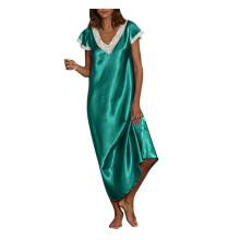 Women Top Clearance Womens Short Sleeve V Neck Homewear Pajamas Long Dress Nightgowns Sleepwear Green 16(XXXXL)