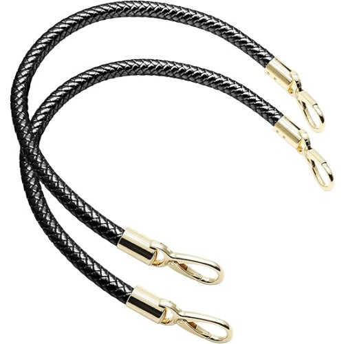 2PCS 20" Braided PU Leather Purse Straps, Replacement Handles Black