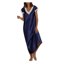 Women Top Clearance Womens Short Sleeve V Neck Homewear Pajamas Long Dress Nightgowns Sleepwear Navy 8(L)