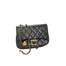 Women's Quilted Chain Bag – Golden Ball Detail, Versatile Small Square Crossbody Bag