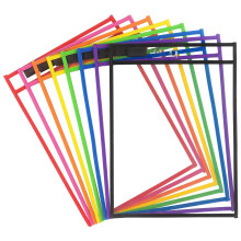 8-Pack Dry Wipe Pocket Cover with Loop, Transparent Plastic Ticket Holder for Classroom Teacher Supplies, 25.4x35.5cm, 8 Colors