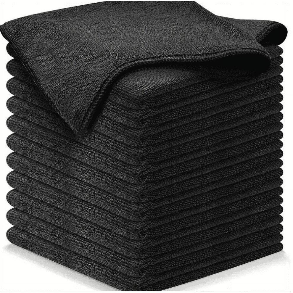 Microfiber Cleaning Cloths 10Pc, 11.8"X11.8", Multi-Functional For Kitchen, Car Wash & More Black 9448483049016