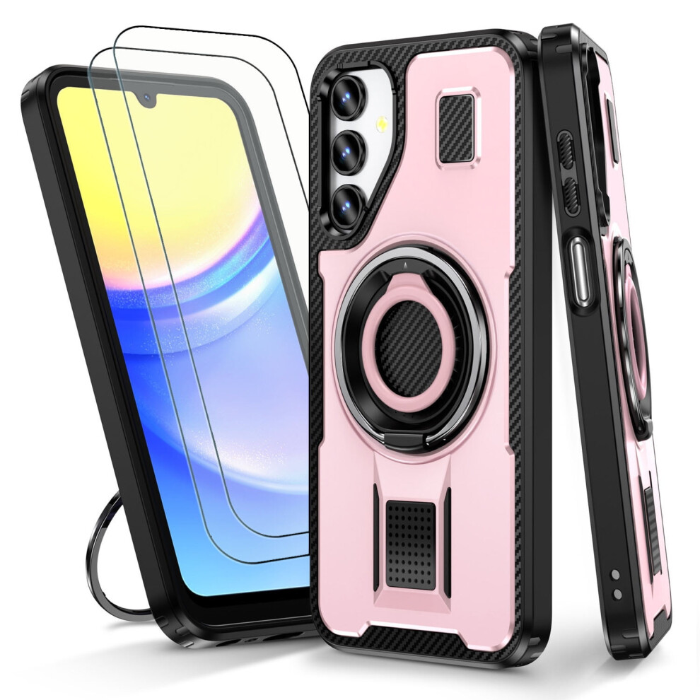 Samsung A14 5G Case + 2 Screen Protectors Â Heavy Duty, Anti-Fingerprint, 360 Rotatable Ring Stand, Pink 9448483050524