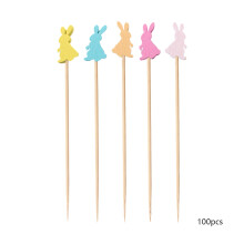 Easter Bunny Stick, Disposable Colorful Rabbit Wooden Toothpicks, for Fruit Drink Dessert Appetizer Birthday Party Supplies, 100pcs