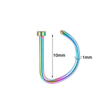 1/4Pcs 18G Stainless Steel Nose Studs D-Shape Nostril Piercings Jewelry 8/10MM-Multicolor-10mm (1pc)