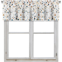 Blackout Terrazzo Stone Floor Rod Pocket Short Window Curtain Valance for Kitchen Bedroom Decor, 52" x 18", Light Grey and Black, 1 Panel