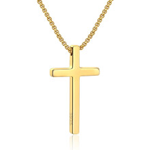 Men's Cross Necklace Stainless Steel Plain Pendant with Box