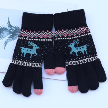 Winter Knitted Touchscreen Gloves with Reindeer Pattern, Ribbed Cuffs & Long Sleeves – Compatible with iPhone/Samsung