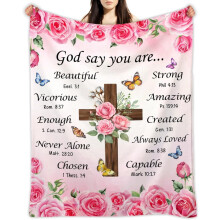 Christian Blanket for Women & Girls – "God Says You Are Loved" Red Rose Butterfly Design, Bible Verse & Inspirational Prayers, 50"x40", Soft Throw