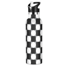 Isolerad sportvattenflaska i rostfritt stål för barn, 600 ml (20 oz), BPA-fri, svart och vitt ginghammönster