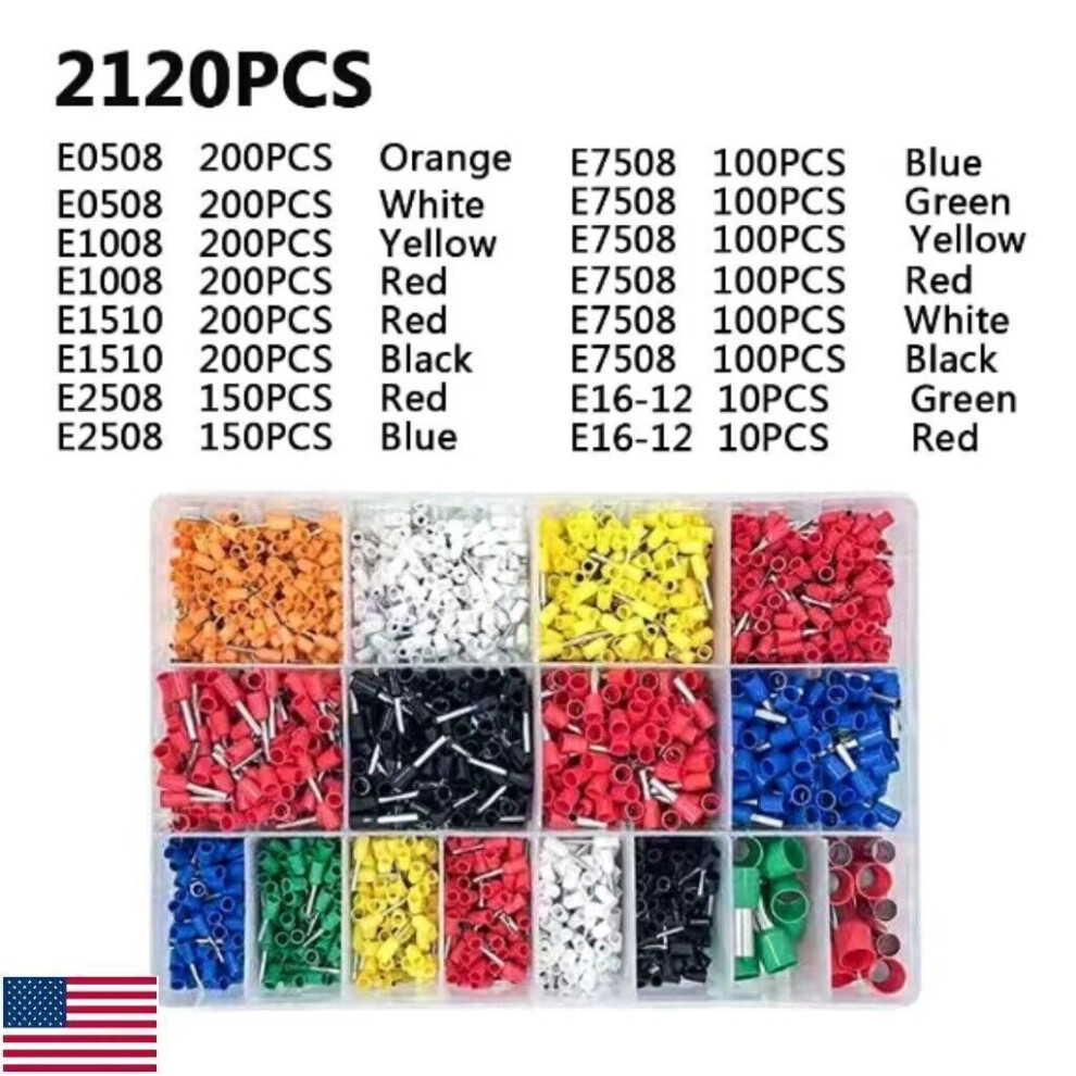 Ferrule Crimping Tool Kit Self-Adjustable Ratchet Tool & 2120Pcs Wire Terminals 9448483098632