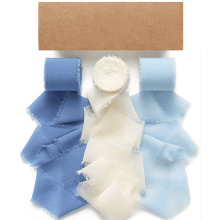 3pcs Handmade Chiffon Silk Ribbon 1.5"x5.5yd, Frayed Edges, for Wedding Invites, Bouquets, Gifts, Crafts, Party Decor – Compatible with M01