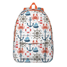 Tropical Coastal Nautical Backpack with Anchors, Waves & Lighthouse Pattern, Waterproof Durable School Bag for Travel, Beach, Voyage, or Everyday Use